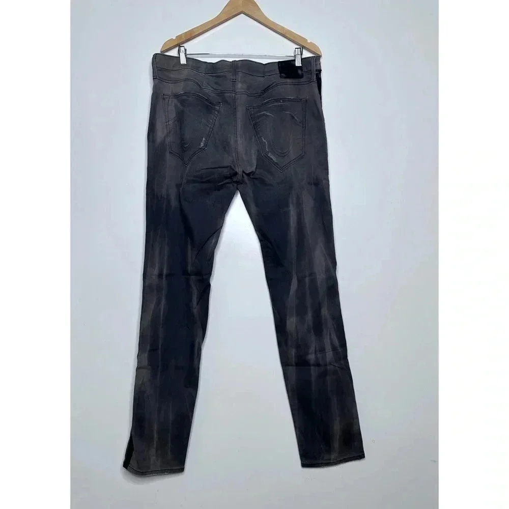 True Religion Mens Gray Rocco Relaxed Skinny Light Distressed Side Stripe Jeans